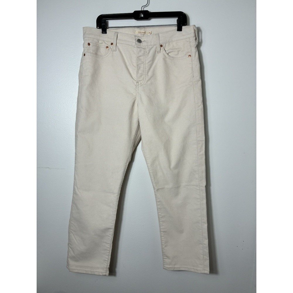 levi wedgie straight 32 Ivory Corduroy Pants 90's Casual Retro Button Fly